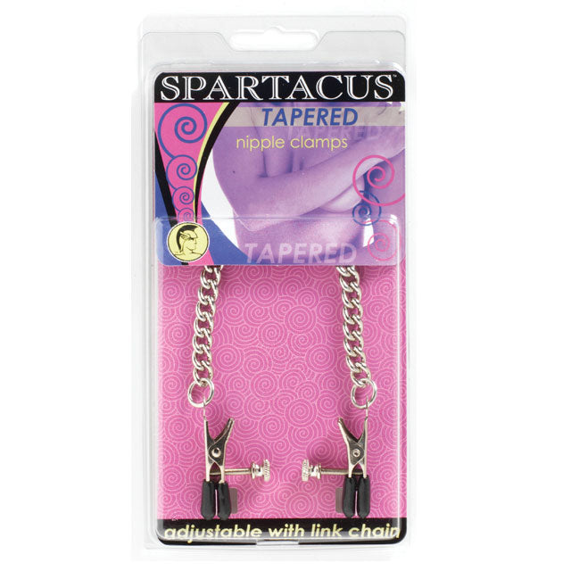 Spartacus - Spartacus Adjustable Tapered Nipple Clamps with Curbed Chain - Bondage & Fetish Toys - Metal