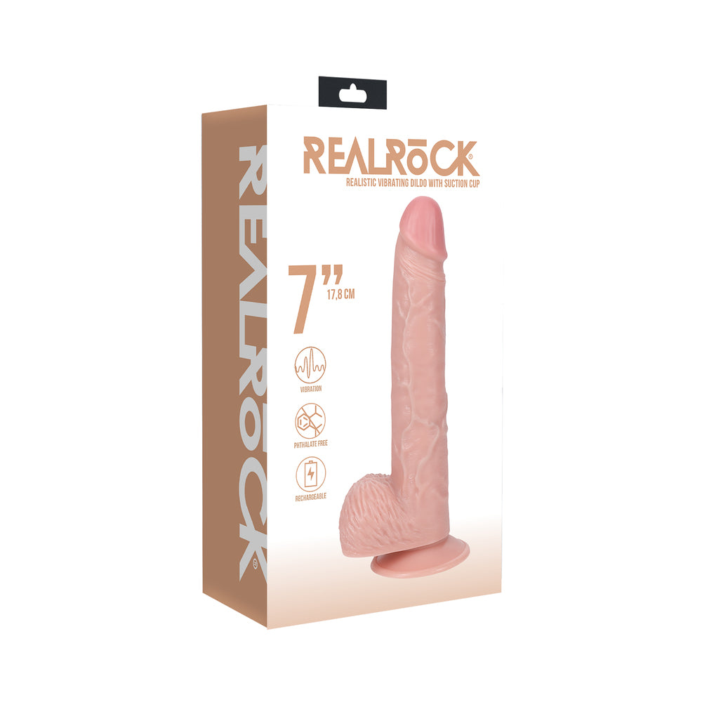 Shots - RealRock 7 in. Vibrating Cock with Balls Regular Straight Beige - Dildos - PVC
