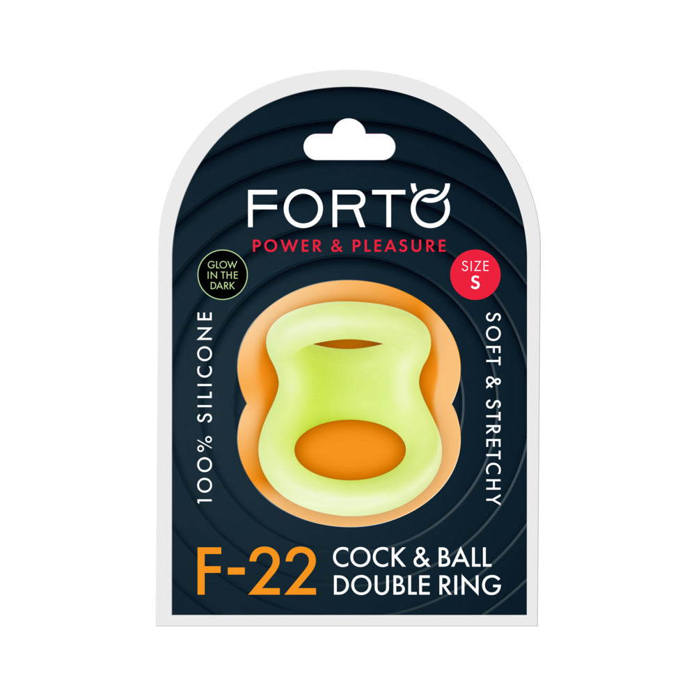 Forto - Forto F-22 Liquid Silicone Cock & Ball D-Ring Small Glow - Cockrings - Silicone