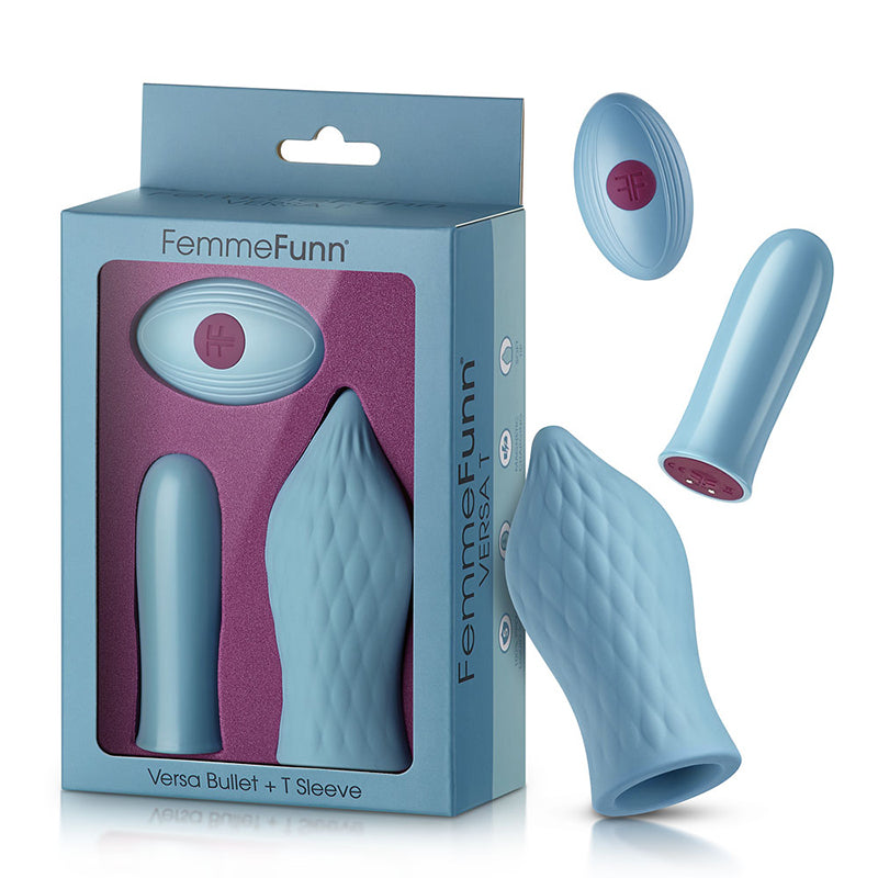 FemmeFunn - FemmeFunn Versa T Bullet Vibrator & Textured Silicone Tongue-Shaped Sleeve Light Blue - Vibrators - Silicone