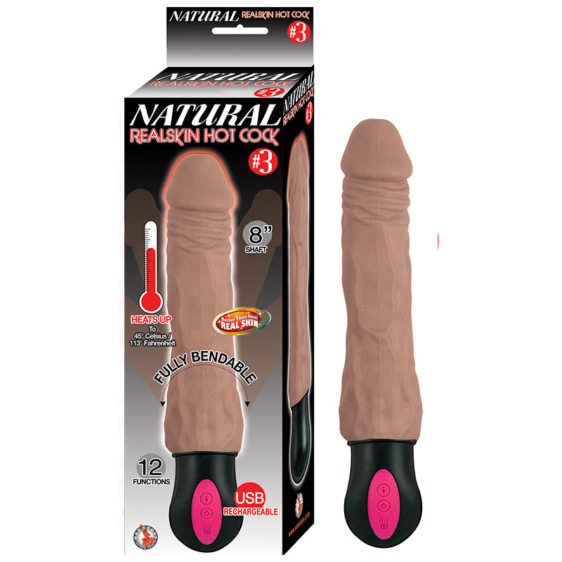 Nasstoys - Natural Realskin Hot Cock #3 Fully Bendable 12 Function USB Cord Included Waterproof Brown - Dildos - TPE/TPR/Elastomers