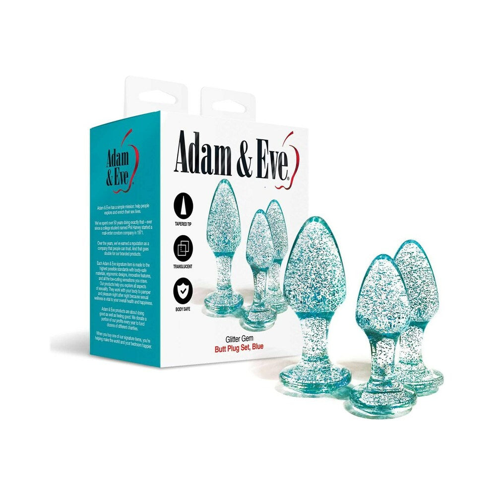 Adam & Eve - Adam & Eve Glitter Gem Butt Plug Set Blue - Anal Toys & Stimulators - Acrylic