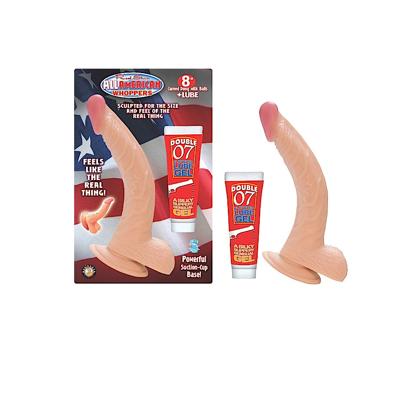 Nasstoys - All American Whoppers 8 in. Curved Dong with Balls + Lube - Dildos - PVC