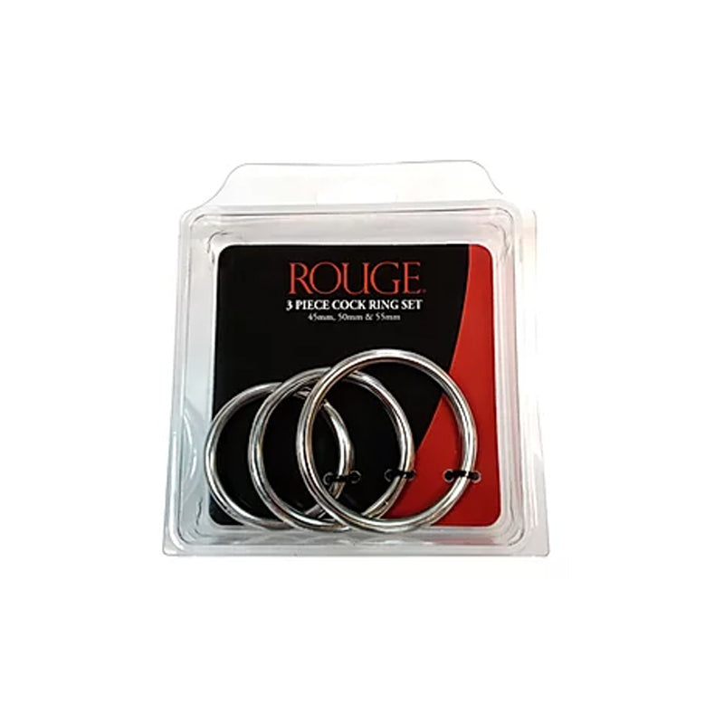 Rouge Garments - Stainless Steel Stainless Steel 3 Piece Cock Ring Set (55mm/50mm/45mm) - in Clamshell - Cockrings - Metal