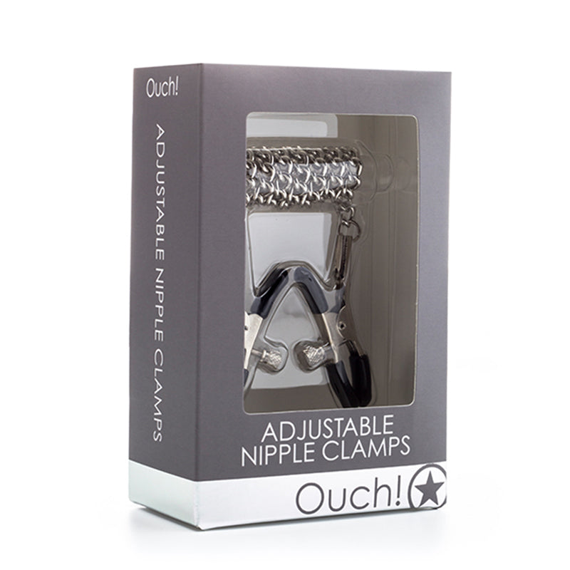 Shots - Ouch! Adjustable Metal Nipple Clamps With Chain Silver - Bondage & Fetish Toys - Metal