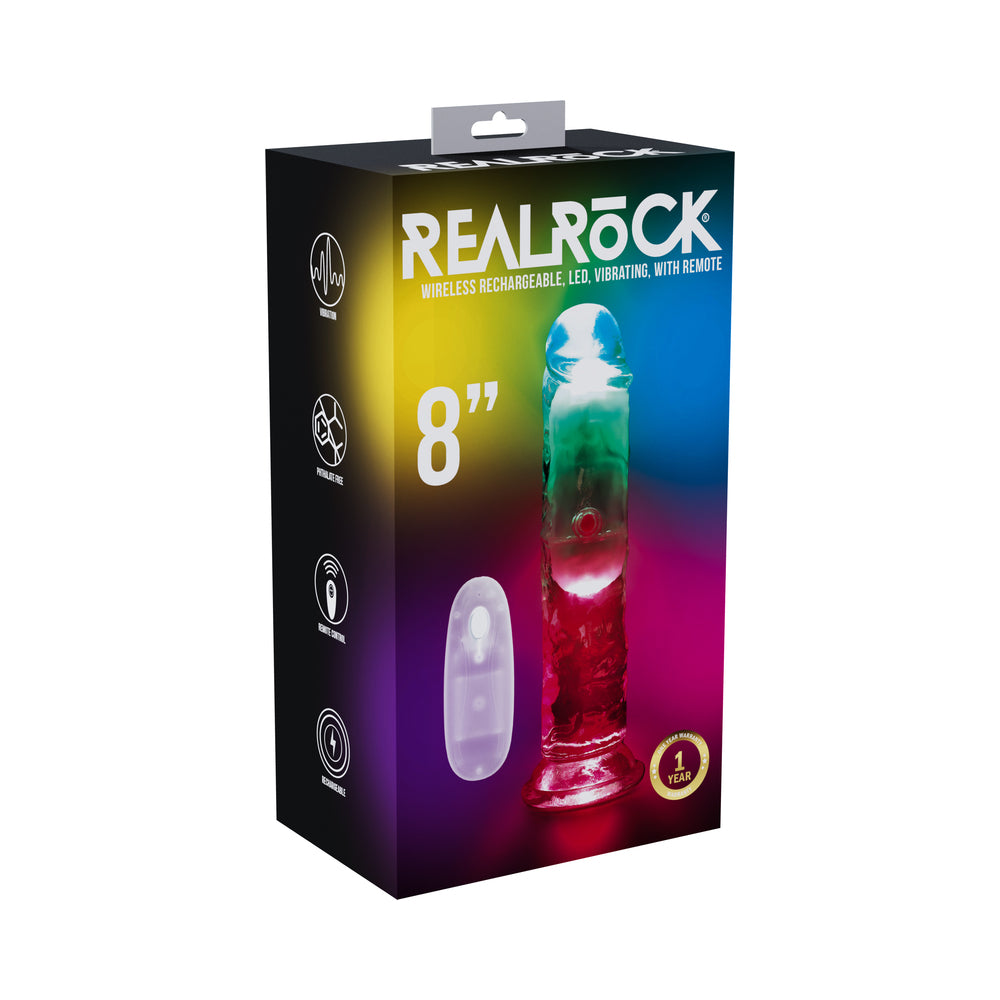 Shots - RealRock Wireless Rechargeable Remote Control LED Vibrating 8 in. Dildo Clear - Dildos - TPE/TPR/Elastomers