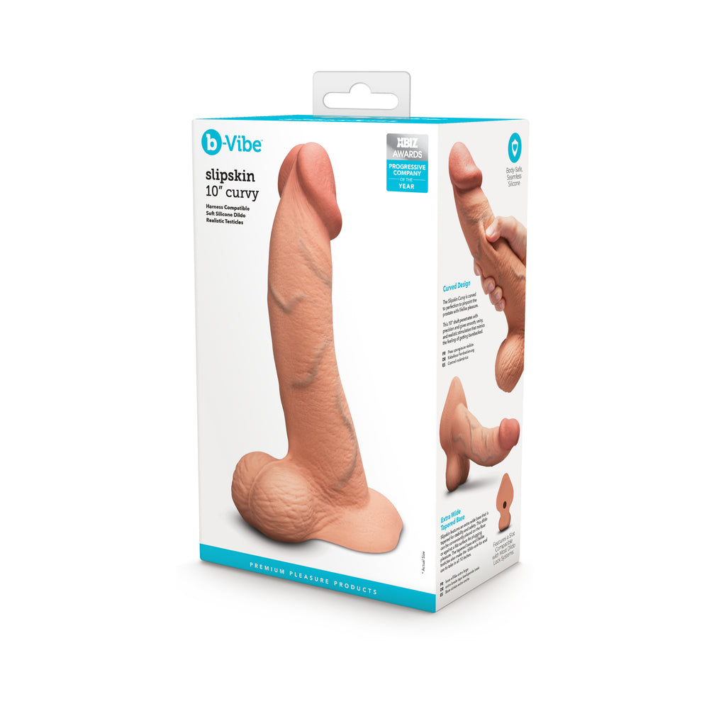 b-Vibe - b-Vibe Slipskin Realistic Silicone Dildo 10 in. Curved Mocha - Dildos - Silicone