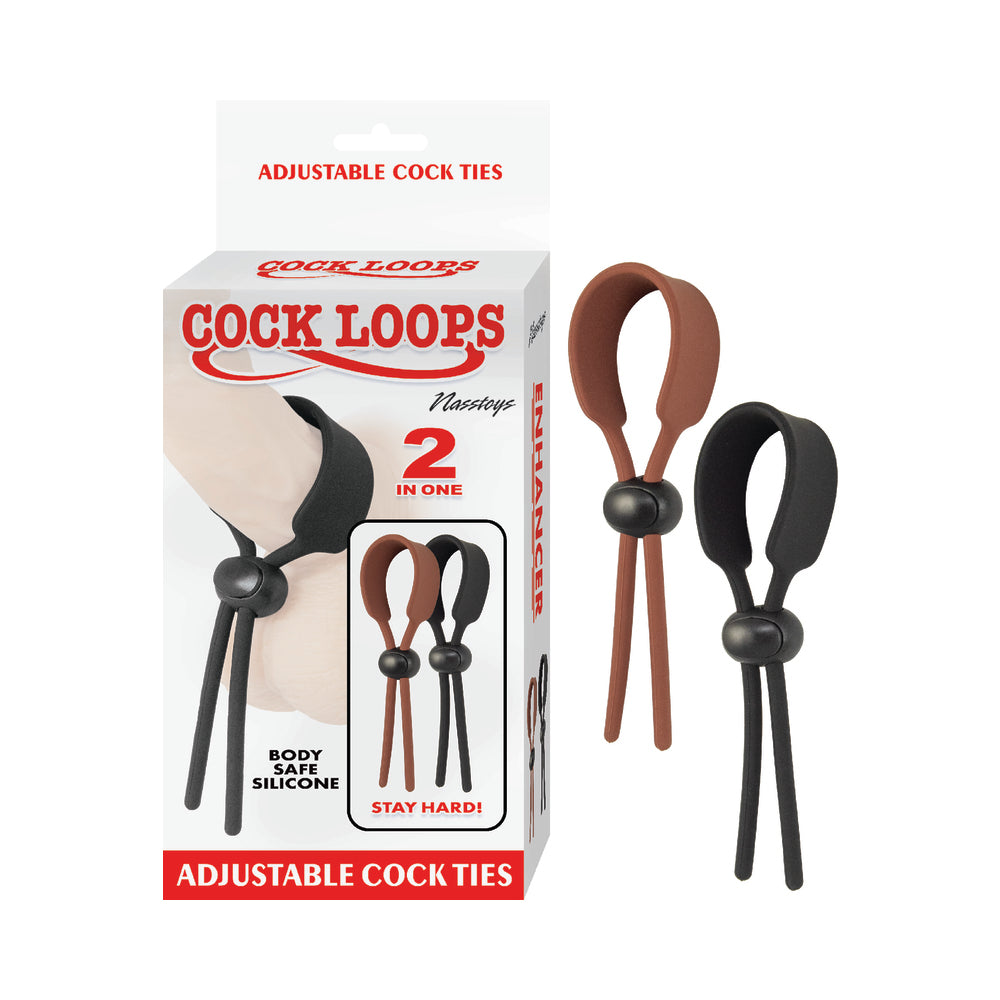 Nasstoys - Cock Loops Adjustable Cock Ties Brown & Black - Cockrings - Silicone