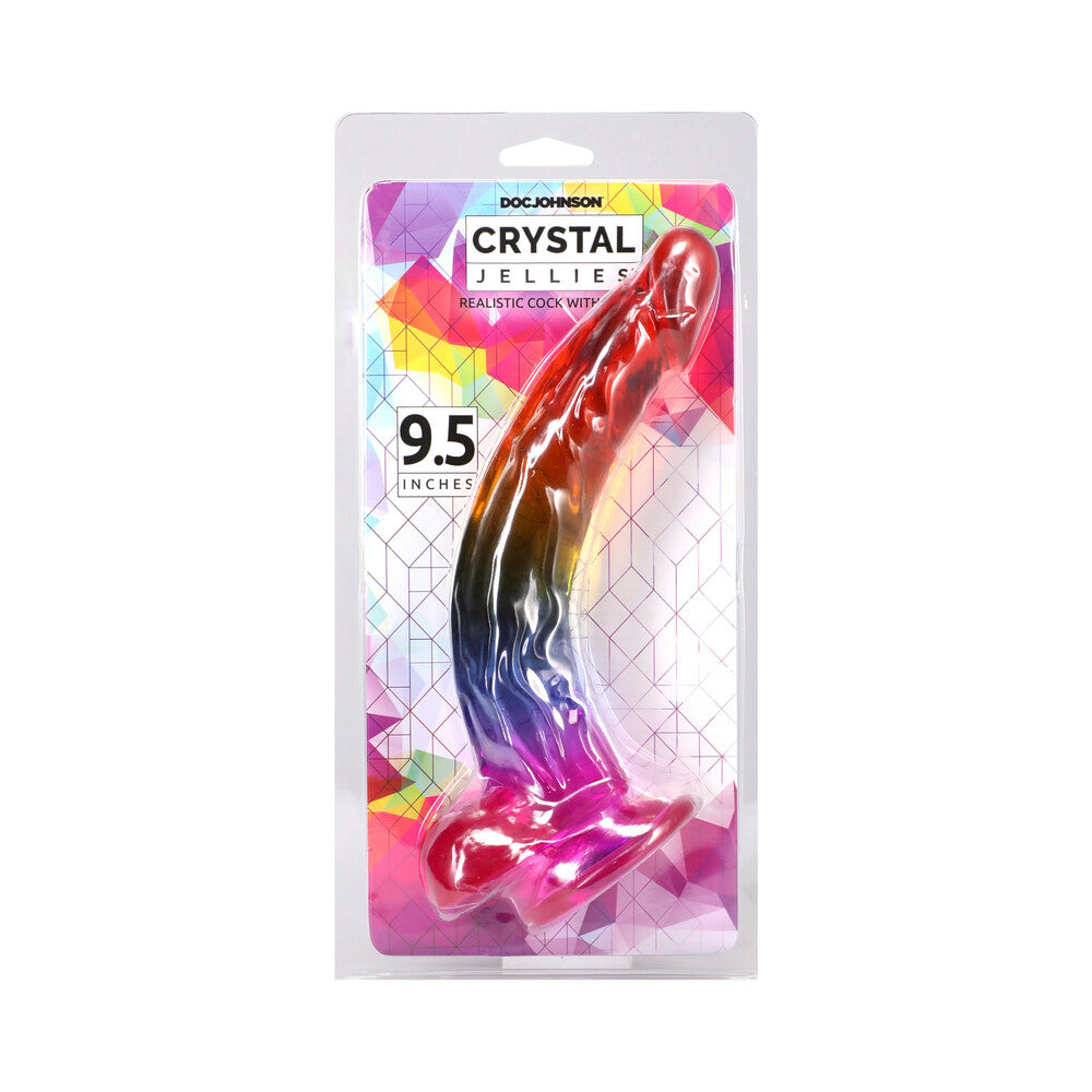 Doc Johnson - Crystal Jellies 9.5 in. Realistic Cock with Balls Rainbow - Dildos