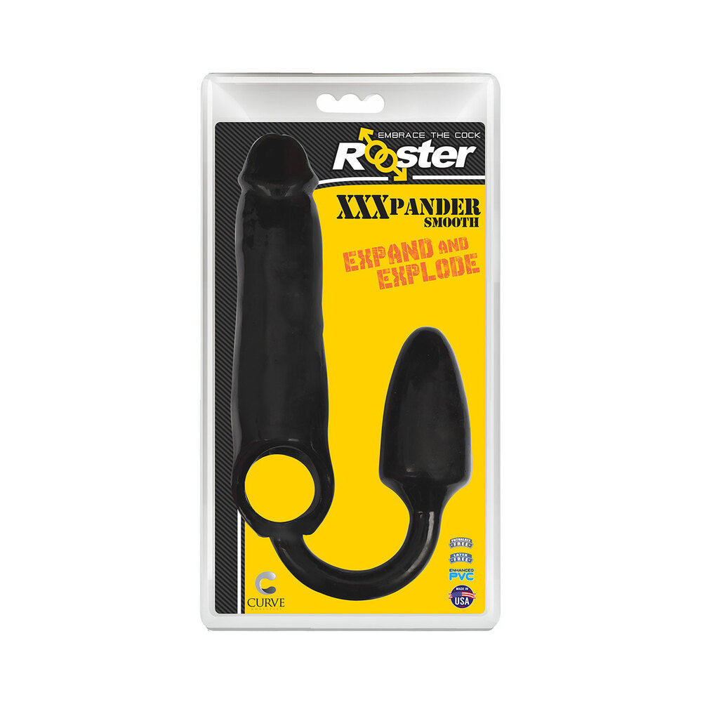 Curve Novelties - Curve Toys Rooster XXXPANDER Smooth Penis Extender Sheath with Cockring & Anal Plug Black - Cockrings - PVC