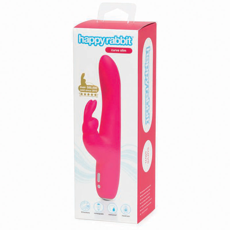 Happy Rabbit - Happy Rabbit Curve Slim Rechargeable Silicone Slimline Rabbit Vibrator Pink - Vibrators - Silicone