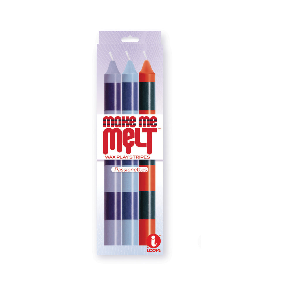 Icon Brands - The 9''s Make Me Melt Sensual Warm Drip Candles 3pk Stripes Passionettes - General - Wax