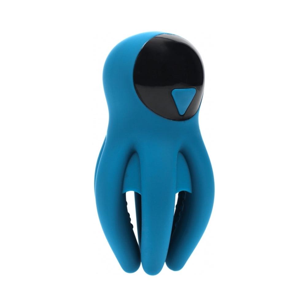 Shots - LEVELZ Digital Vibrating Silicone Penis Head Stimulator with Tentacles Teal - Masturbation Aids for Males