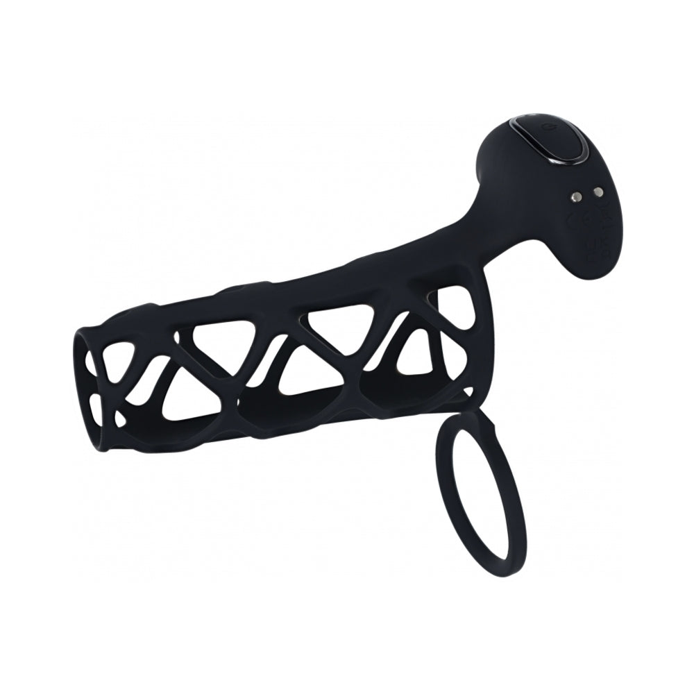 Shots LEVELZ Vibrating Cage Silicone Cock Sleeve & Ball Ring Black