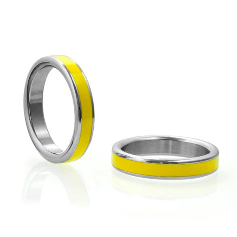 PHS International - M2M Stainless C-Ring w/Yellow Band & Bag 1.875in - Cockrings - Metal