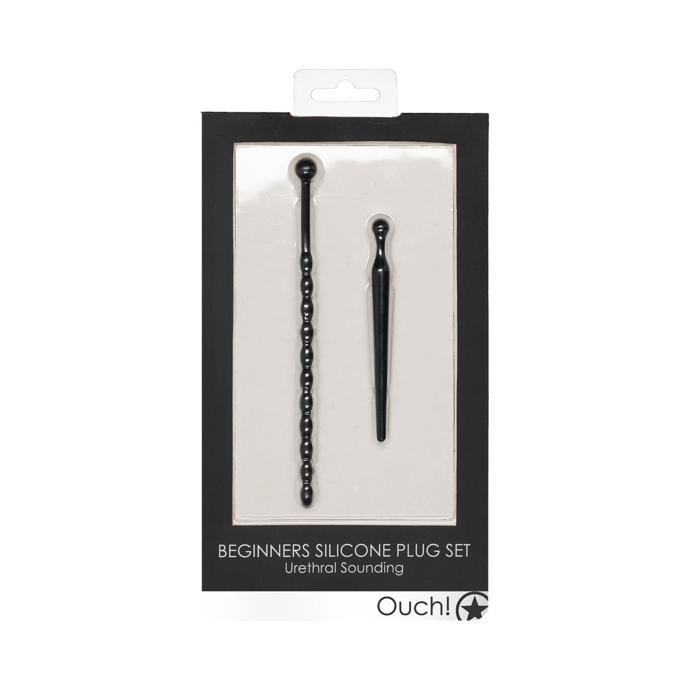 Shots - Ouch! Urethral Sounding Beginners Silicone Plug Set Black 8 mm / 10 mm - General - Silicone