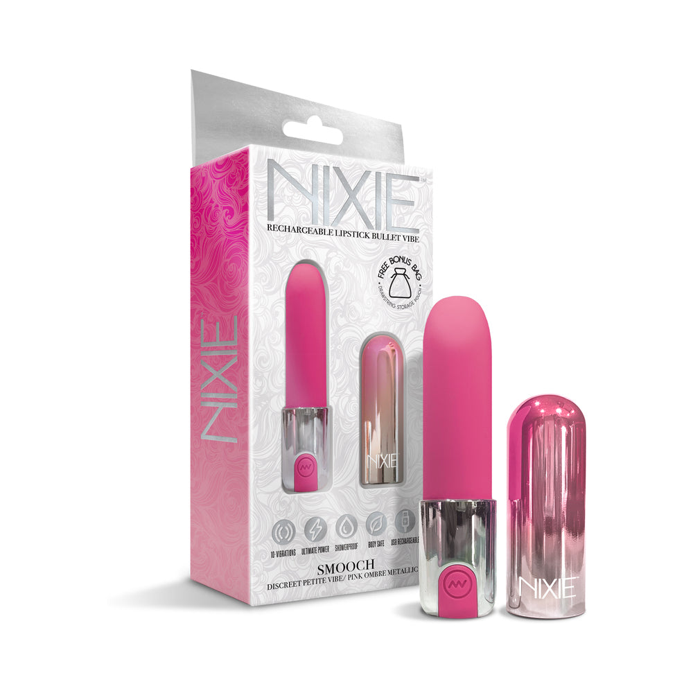 Global Novelties - Nixie Smooch Rechargeable Lipstick Bullet Vibrator Pink Ombre - Vibrators - Silicone