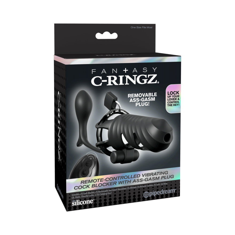Pipedream - Fantasy C-Ringz Remote-Controlled Vibrating Cock Blocker with Ass-Gasm Plug Black - Cockrings