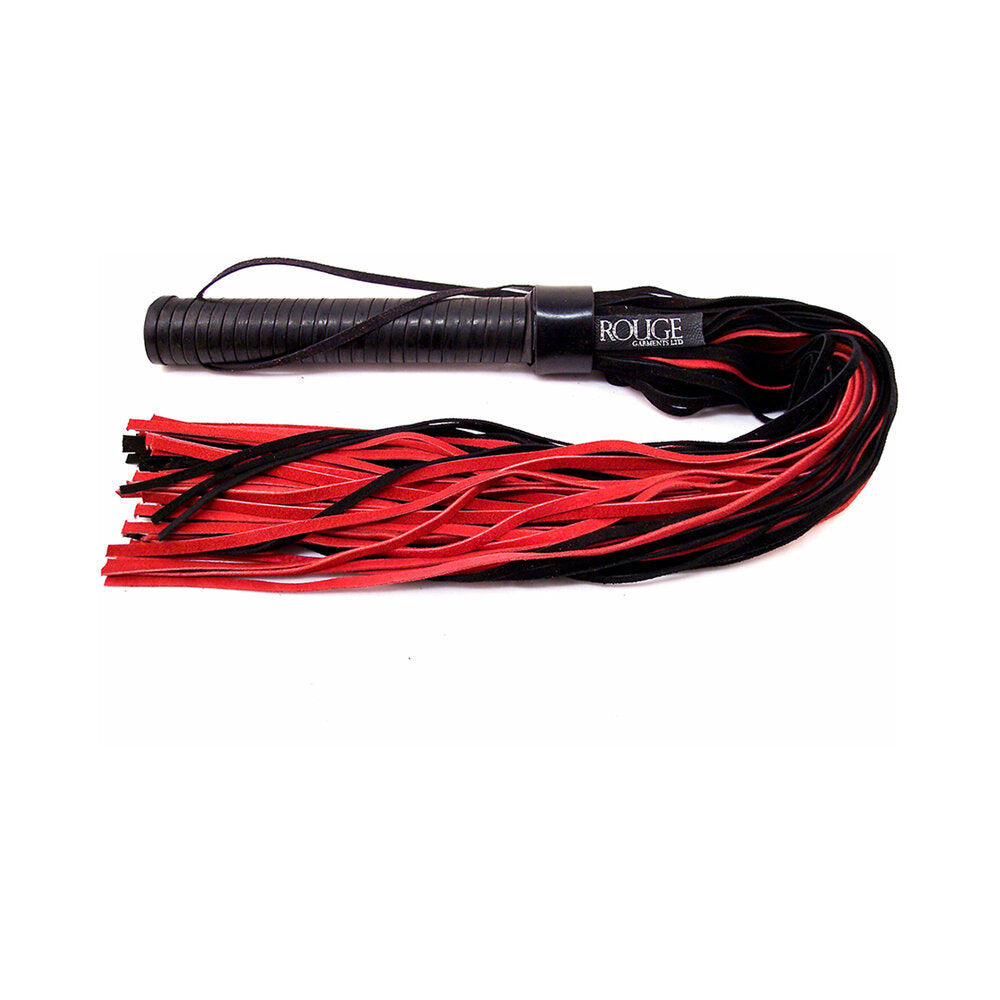 Rouge Garments - Rouge Suede Flogger with Leather Handle Black/Red - Bondage & Fetish Toys - Leather