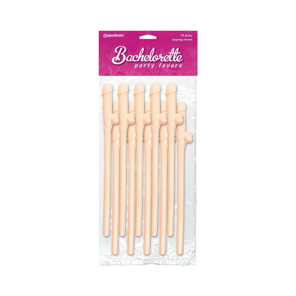 Pipedream - Bachelorette Party Favors 10-Piece Dicky Sipping Straws Beige - Novelties & Games - ABS