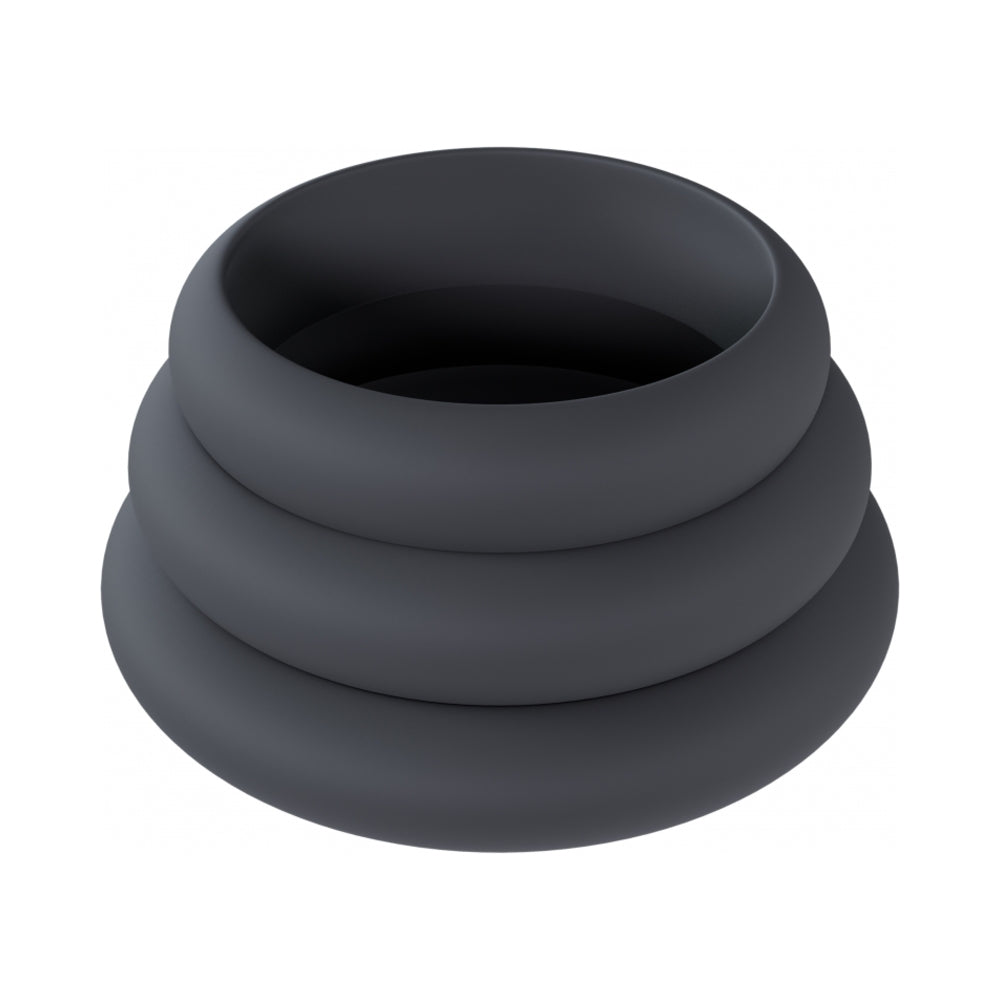Shots - LEVELZ Wide O Silicone Cock Ring Set of 3 (42mm/50mm/55mm) Black - Cockrings