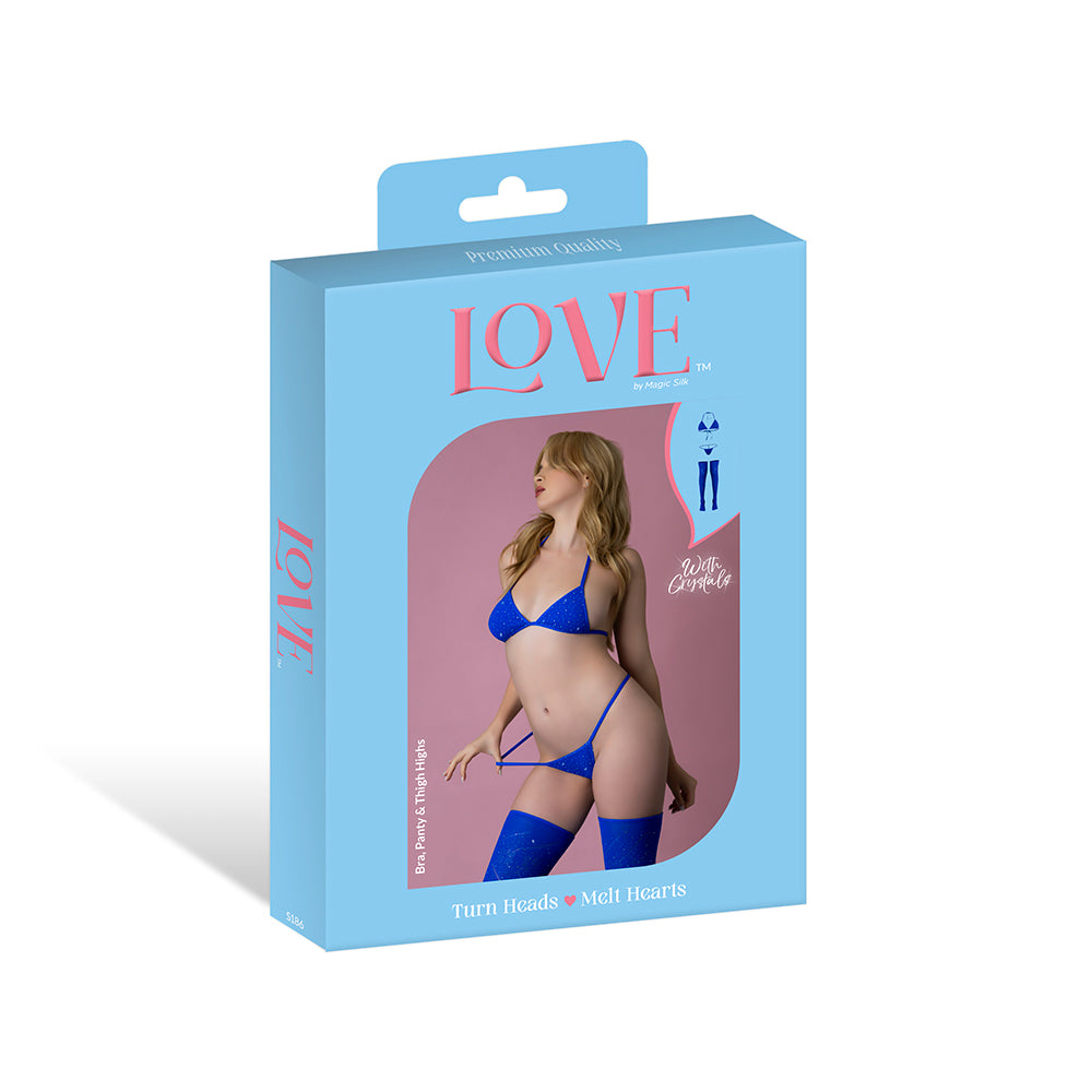 Magic Silk - "Magic Silk Seamless Bra, Panty & Thigh Highs Blue O/S" - General