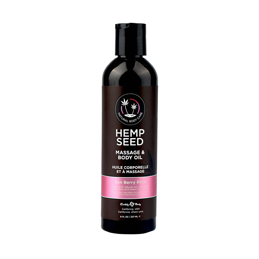 Earthly Body - Earthly Body Hemp Seed Massage & Body Oil Zen Berry Rose 8 oz. - Lubricants, Creams & Glides - Liquid