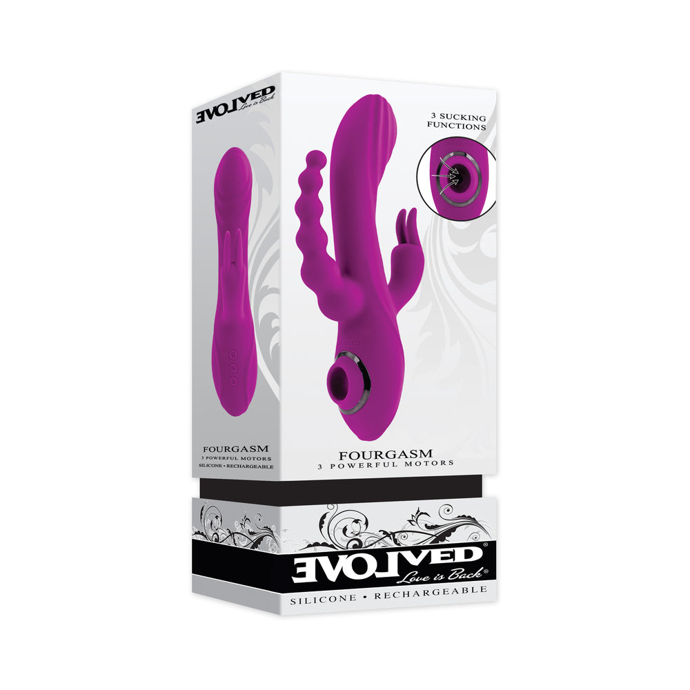 Evolved - Evolved Fourgasm Rechargeable Triple Stim Vibe with Suction Silicone Purple - Vibrators - Silicone