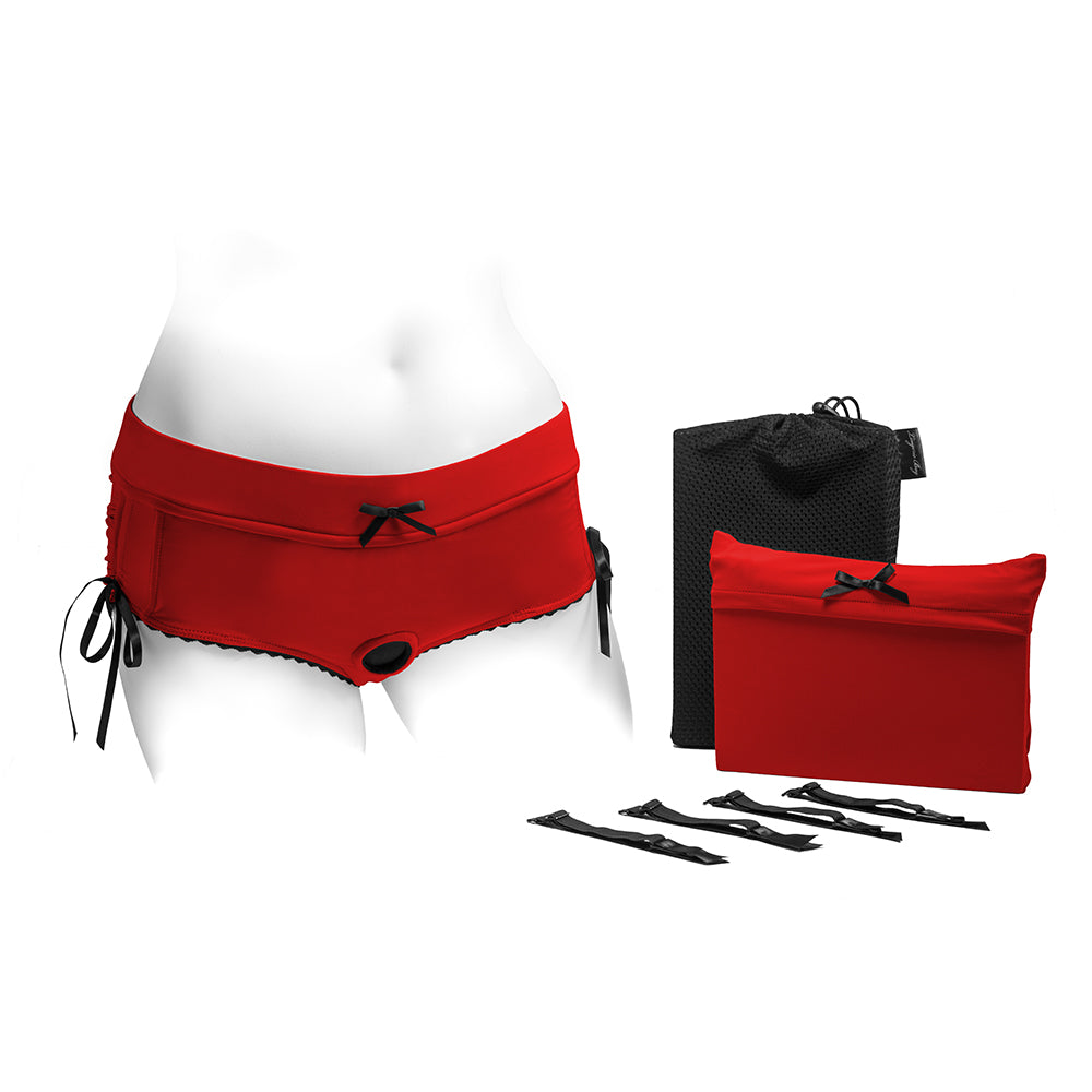 SpareParts - SpareParts Sasha Cinch Booty Short Harness Red/Black Size 3XL - Harnesses & Strap-Ons - Nylon