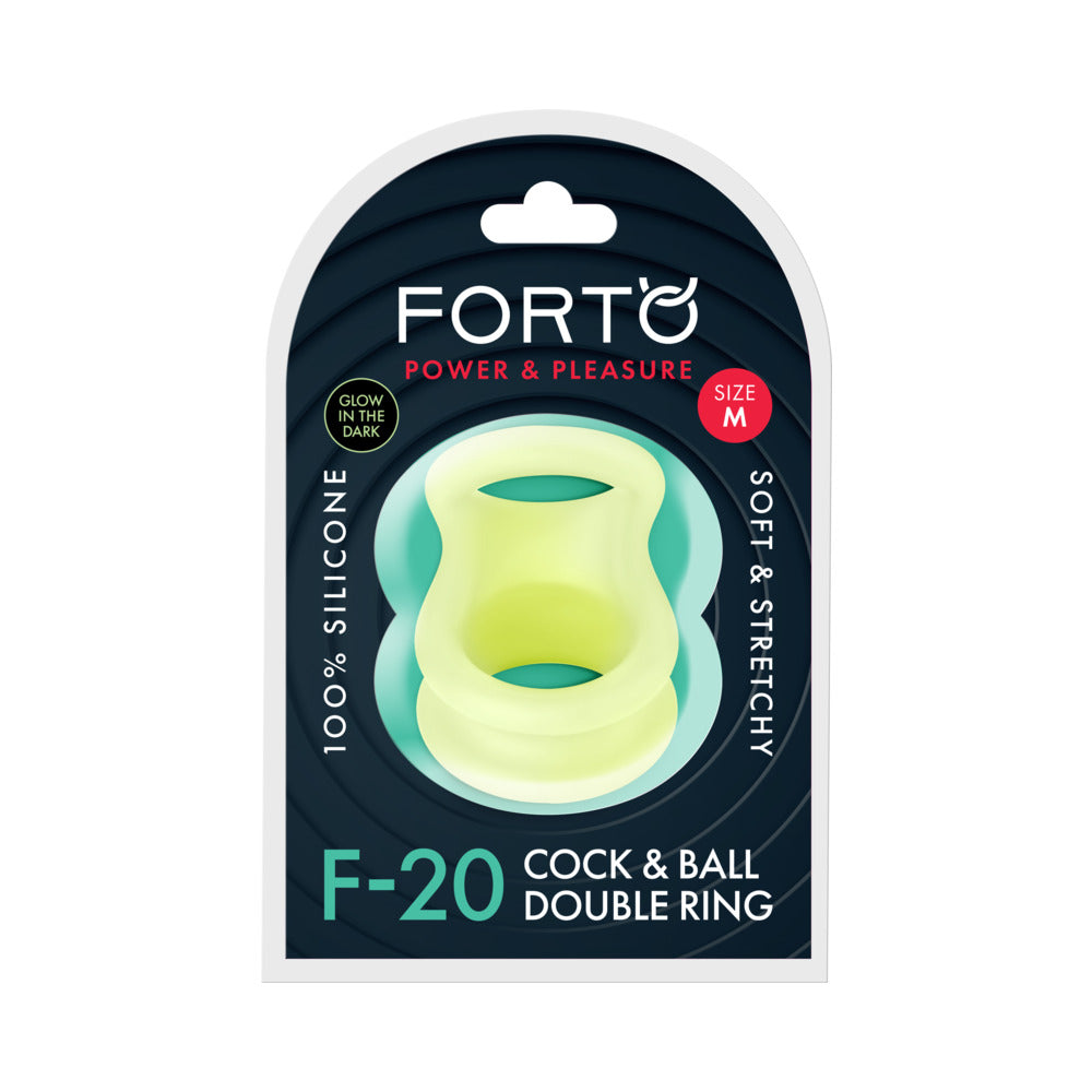 Forto - Forto F-20 Liquid Silicone Cockring & Ball Stretcher Medium Glow - Cockrings - Silicone