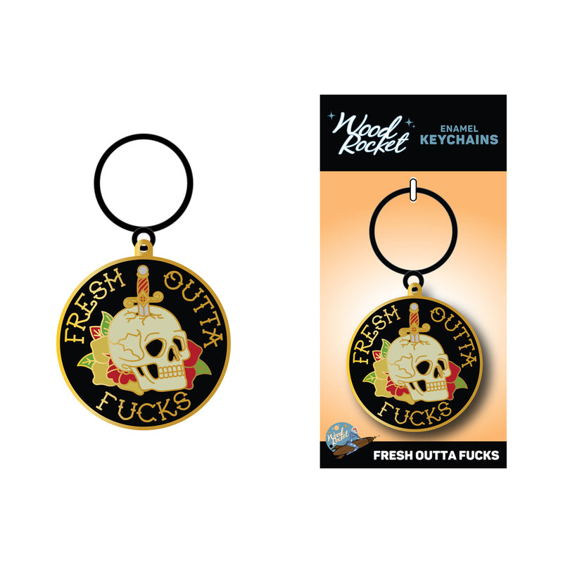 Wood Rocket - Fresh Outta Fucks Skull Keychain - Novelties & Games - Metal