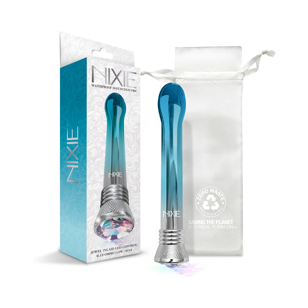Global Novelties - Nixie Waterproof 10-Function Bulb Vibe - Blue Ombre Glow - Vibrators - ABS