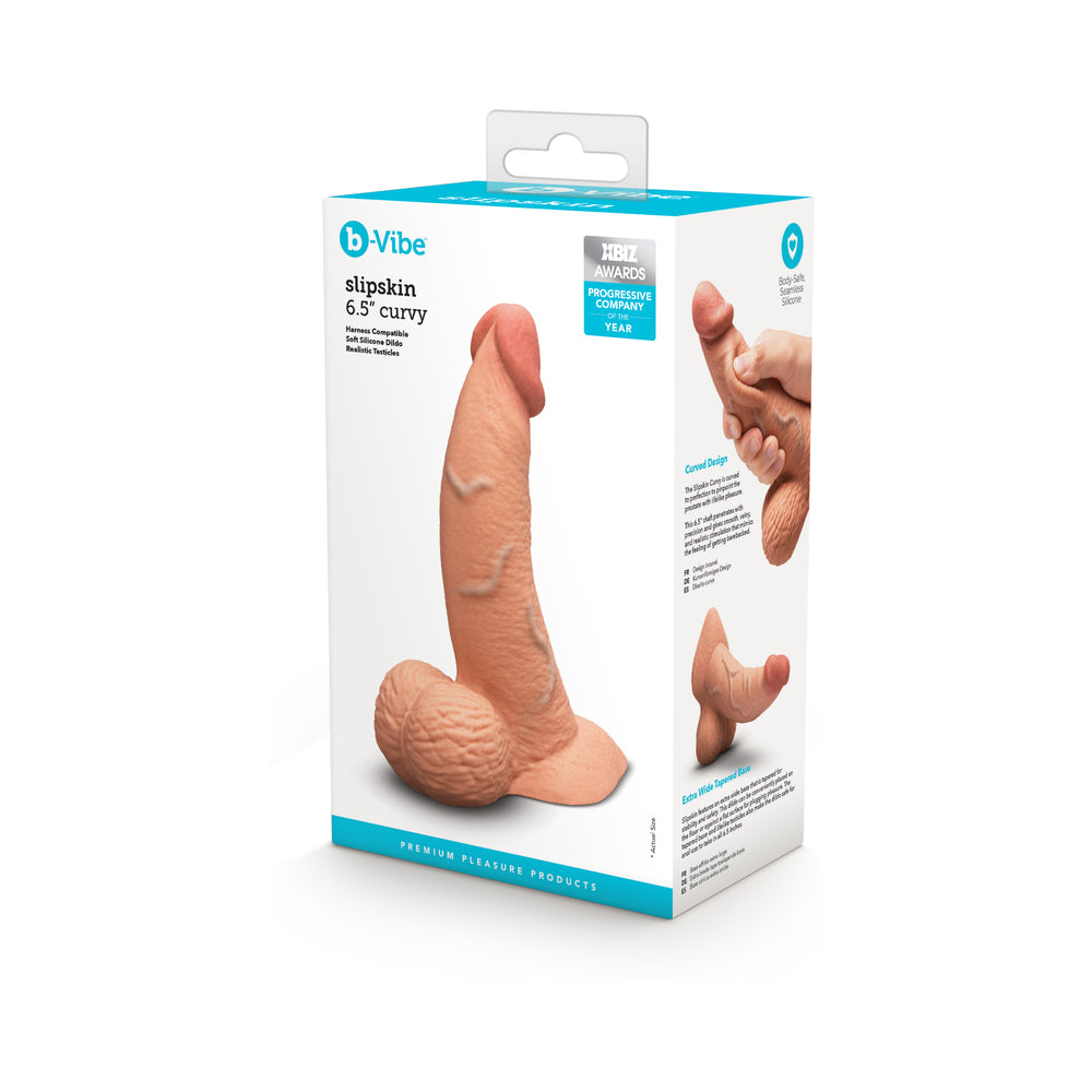 b-Vibe - b-Vibe Slipskin Realistic Silicone Dildo 6.5 in. Curved Mocha - Dildos