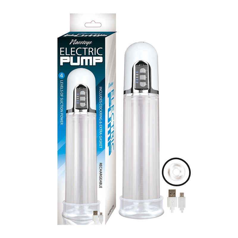 Nasstoys - Rechargeable Clear Electric Pump With C ring and Extra Gasket - Pumps & Enlargers - Silicone