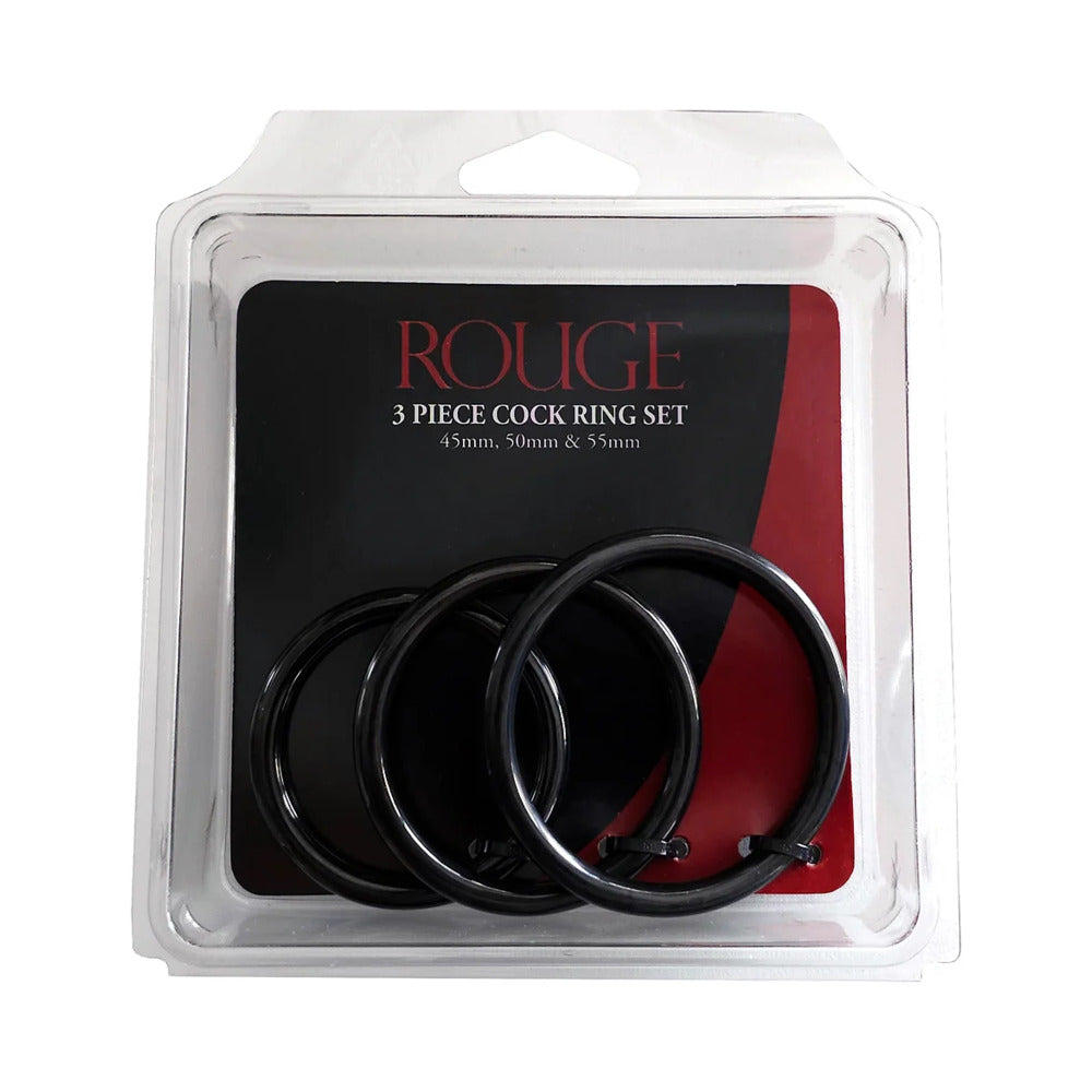 Rouge Garments - Rouge Stainless Steel 3 Piece Cock Ring Set (45/50/55mm) Black - Cockrings - Metal