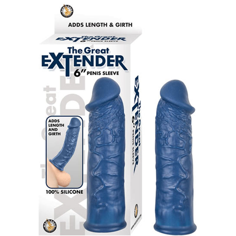 Nasstoys - The Great Extender 6in Penis Sleeve Silicone Blue - Penis Extension & Sleeves - Silicone