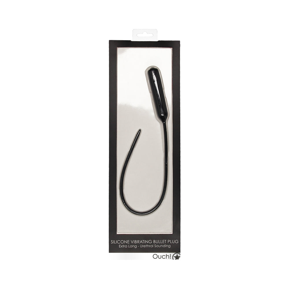 Shots - Ouch! Urethral Sounding Extra Long Silicone Vibrating Bullet Plug Black - General - Silicone