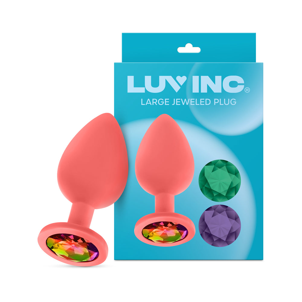 Luv Inc. - Luv Inc Jp33 Jeweled Large Plug Silicone with 3-Piece Interchangeable Gems Coral - Anal Toys & Stimulators - Silicone