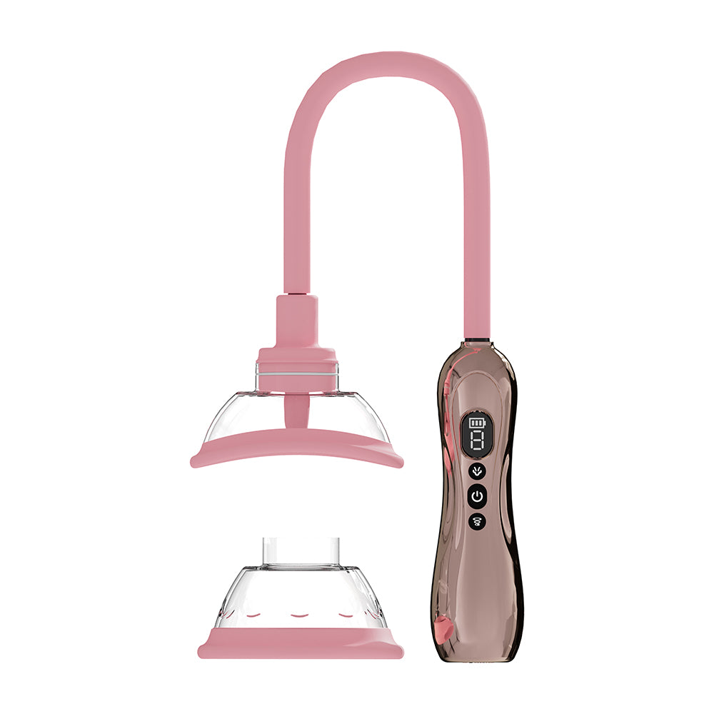 Shots - PUMPED Automatic Rechargeable Vulva & Breast Pump with Tongue Stimulator Rose Gold - Pumps & Enlargers