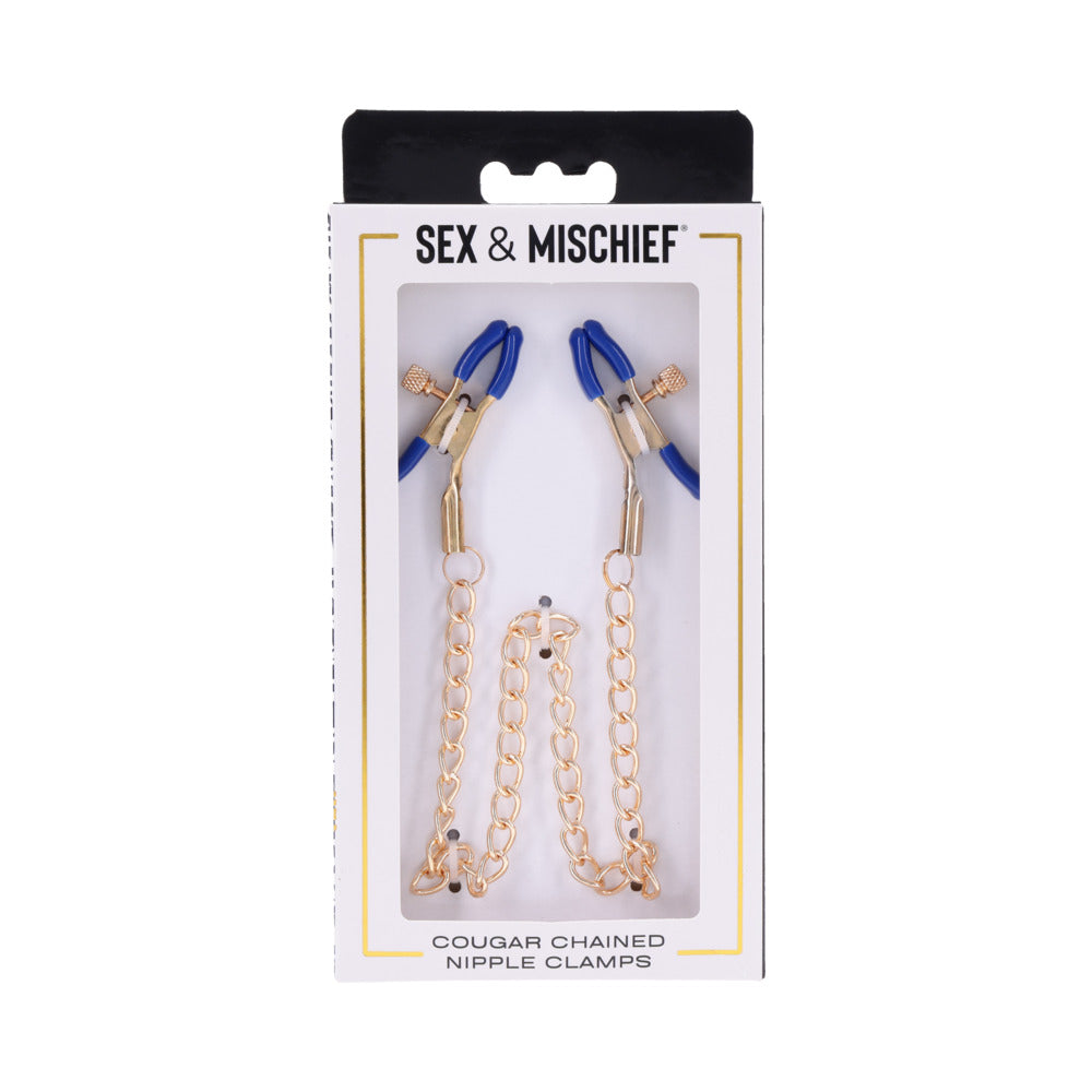 Sportsheets - Sportsheets Sex & Mischief Cougar Chained Nipple Clamps - Bondage & Fetish Toys - Metal