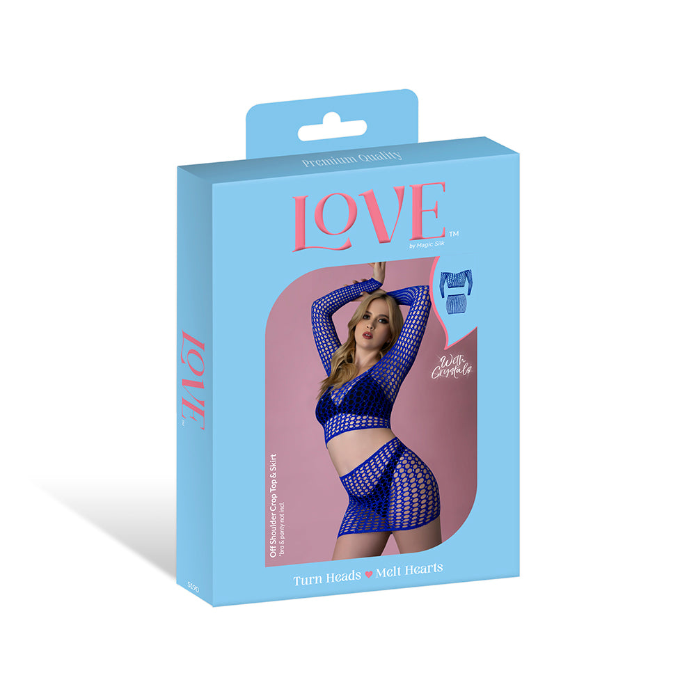 Magic Silk - Magic Silk Seamless Off Shoulder Crop Top & Skirt Blue O/S - General