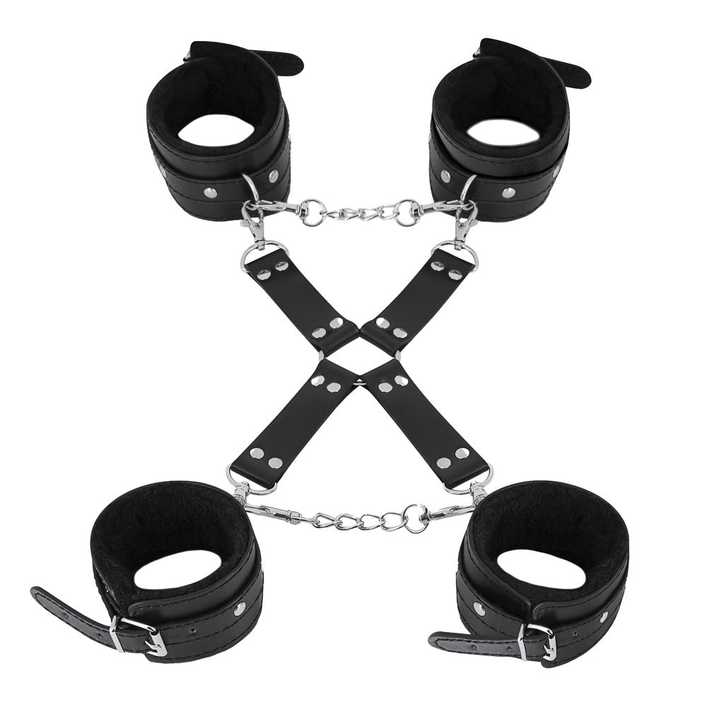 Male Power - Male Power Leather All 4''s Fuzzy Cuff Set Black - Bondage & Fetish Toys - Leather