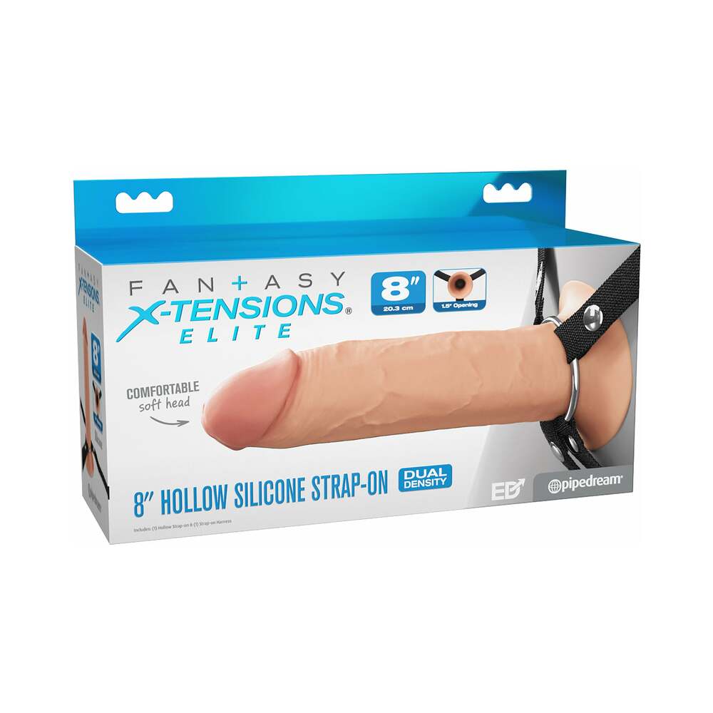 Pipedream - Fantasy X-Tensions Elite Hollow Silicone Strap-On 8 in. Light - Harnesses & Strap-Ons - Silicone