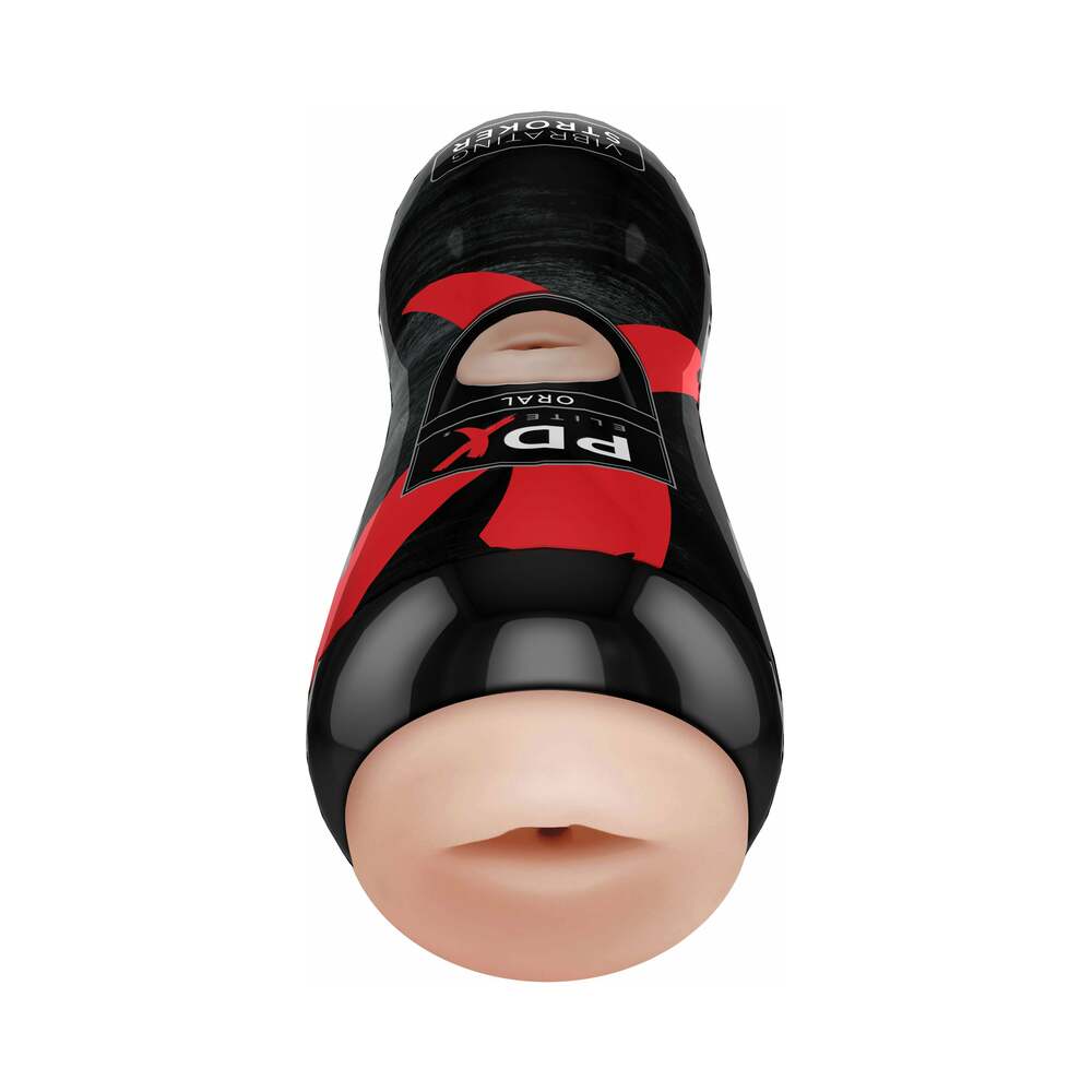 PDX Brands - PDX Elite Vibrating Stroker Oral Beige/Black - Masturbation Aids for Males - TPE/TPR/Elastomers