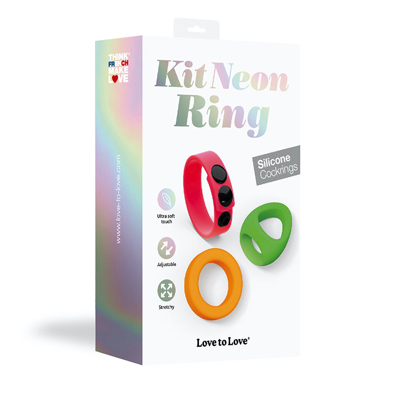 Lovely Planet - Love to Love Kit Neon Ring Silicone Cockring Set - Cockrings - Silicone
