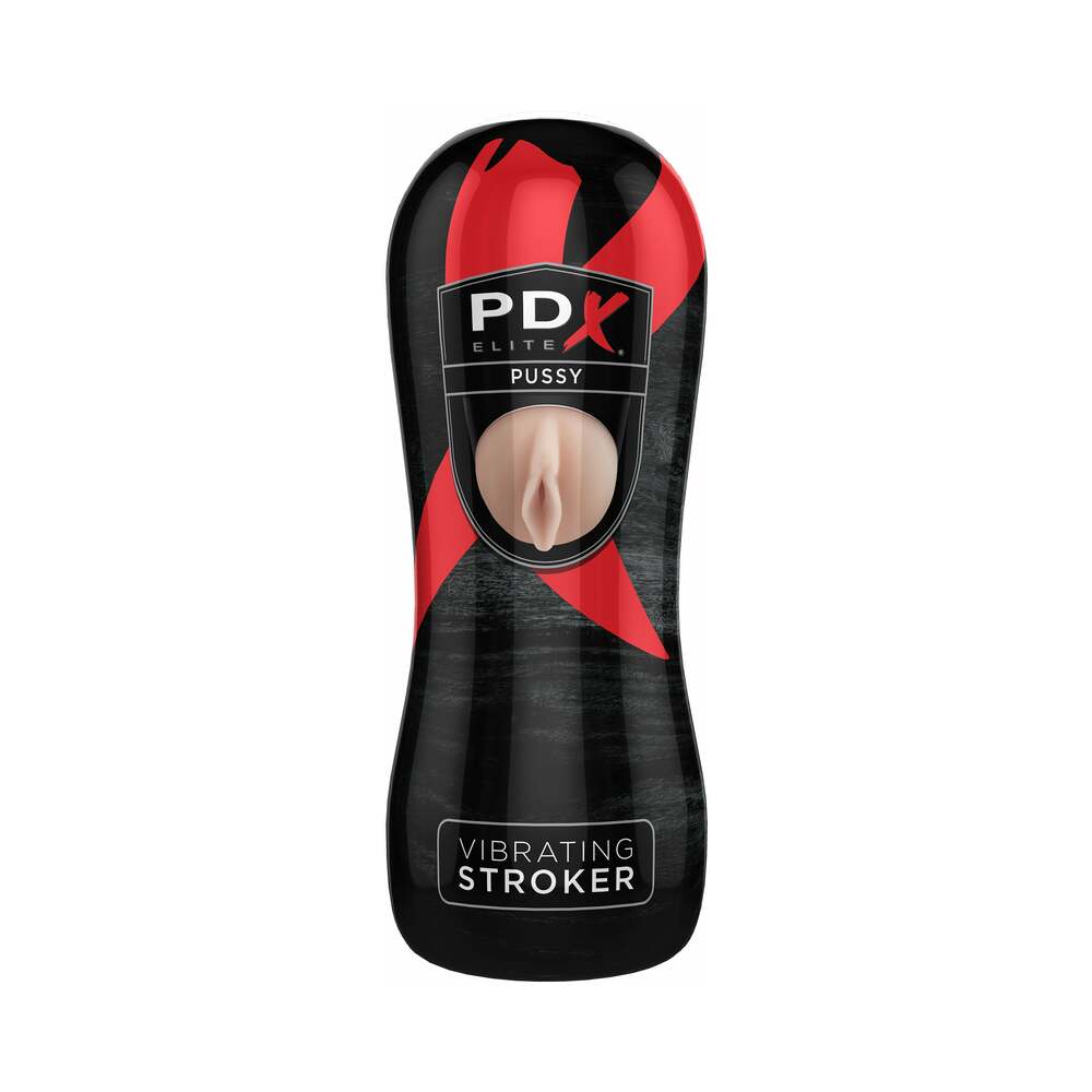 PDX Brands - PDX Elite Vibrating Stroker Pussy Beige/Black - Masturbation Aids for Males - TPE/TPR/Elastomers