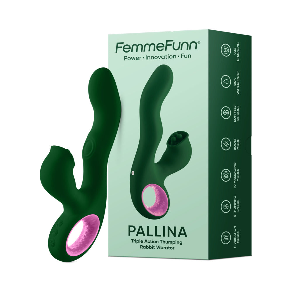 FemmeFunn - FemmeFunn Pallina Triple Action Thumping Rabbit Vibrator Dark Green - Vibrators - Silicone