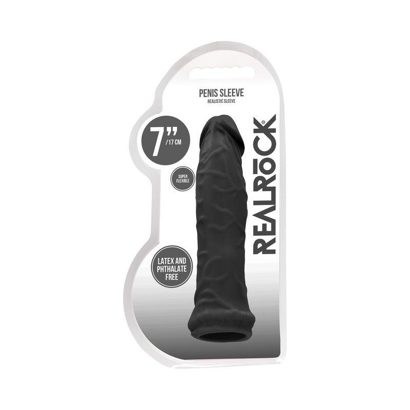 Shots - RealRock Skin 6 in. Penis Extender Sleeve Black - Penis Extension & Sleeves - TPE/TPR/Elastomers
