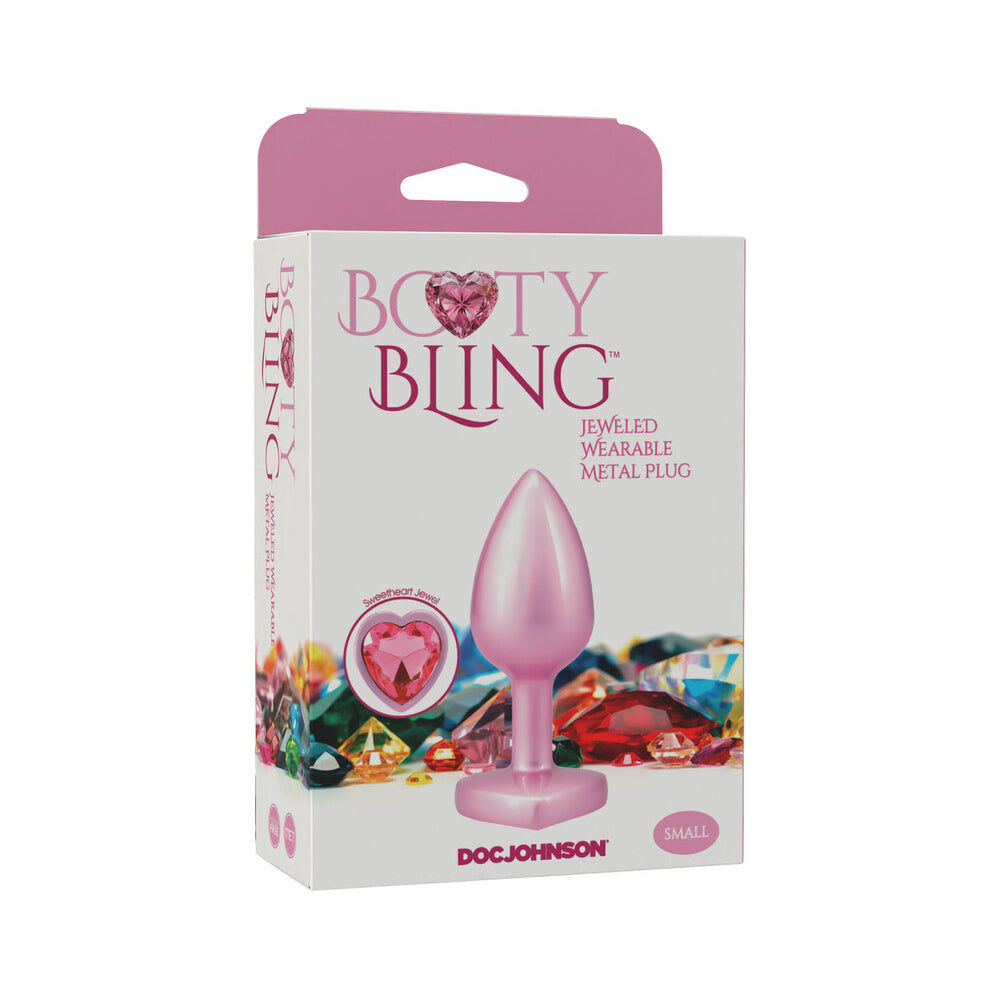 Doc Johnson - Booty Bling Heart Diamond Jeweled Metal Plug Pink Small - Anal Toys & Stimulators