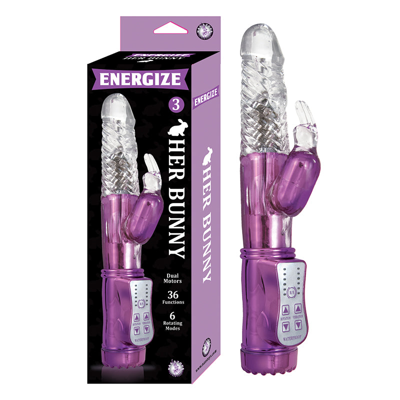 Nasstoys - Energize Her Bunny 3 Energize Dual Motors 36 Function 6 Rotation Modes Waterproof Purple - Vibrators - TPE/TPR/Elastomers